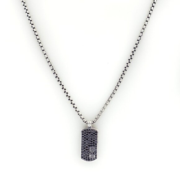 David Yurman 925 Black Diamond Dog Tag Pendant Necklace